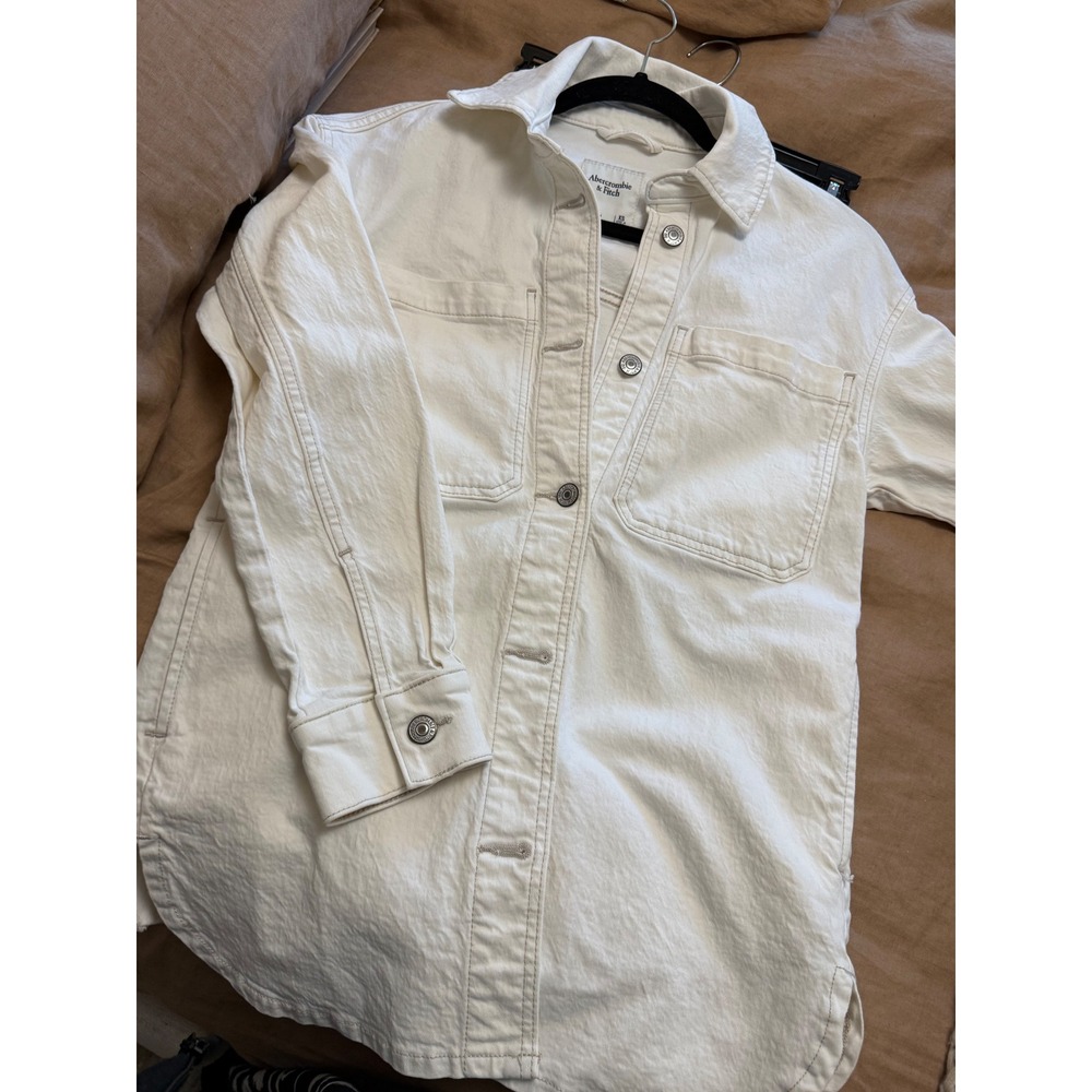 Abercrombie & Fitch Cream Denim Shirt Jacket Shacket Off-White XS - Picture 9 of 9